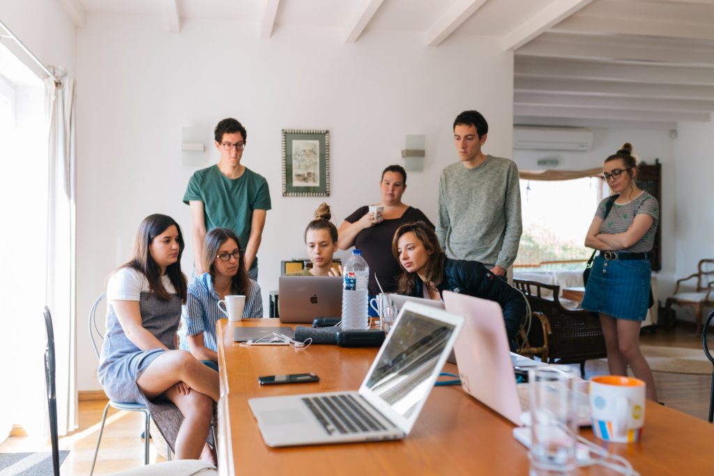 a group of people in a room