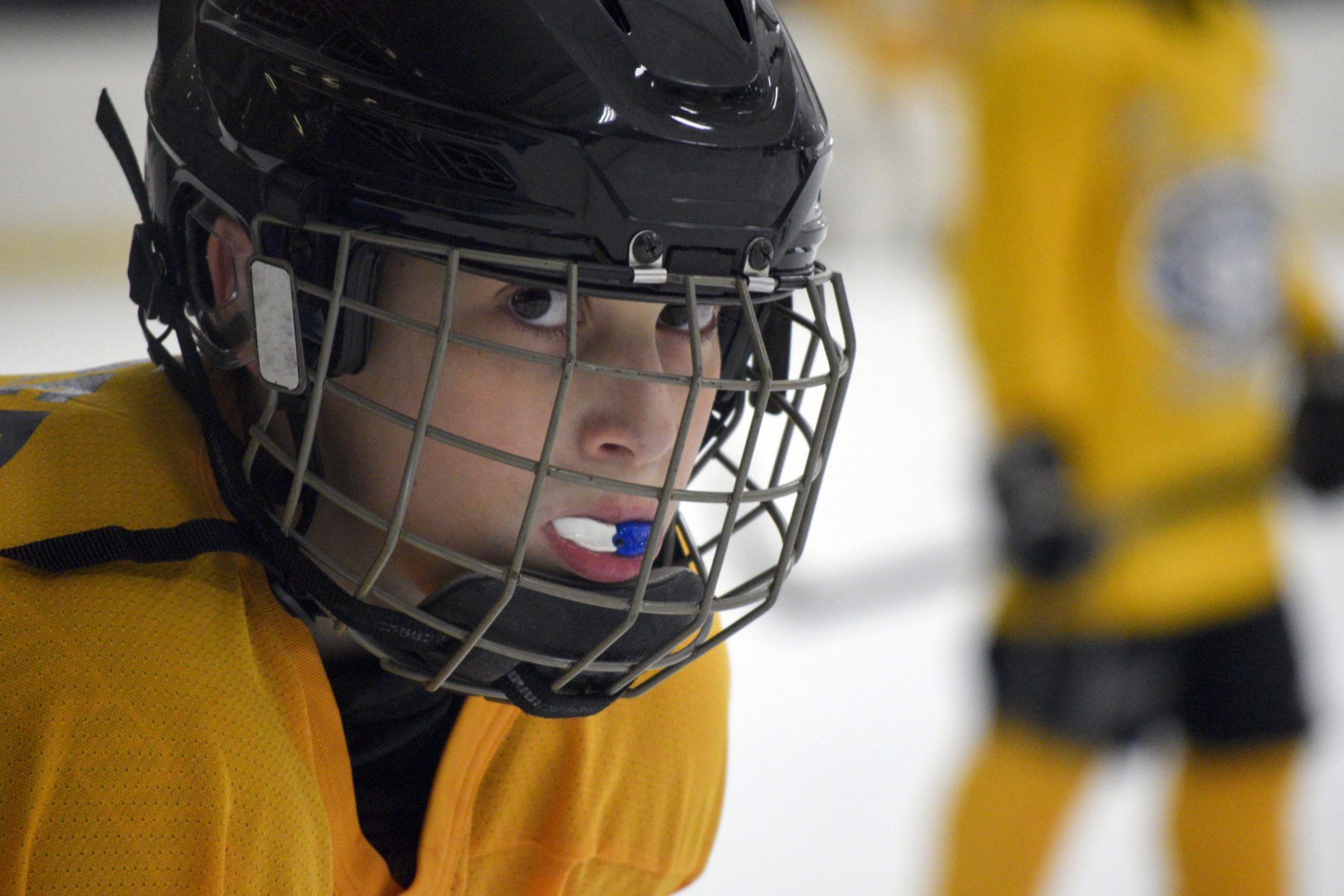 Close up of a youth hockey player